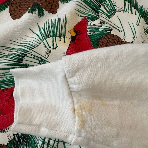 Vintage White Cardinal Puffy Bird Tree Christmas Sweatshirt Holiday XXL - Picture 4 of 7